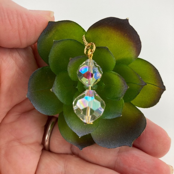 Aurora Borealis Clear Crystal Pendant Necklace, Handmade, Vintage Crystals - Picture 4 of 10